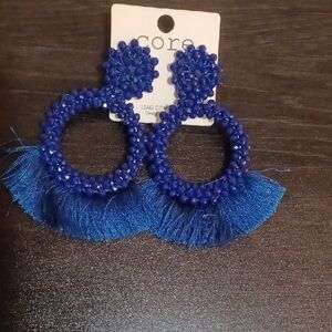 Stunning Royal Blue Beaded Hoop Earrings